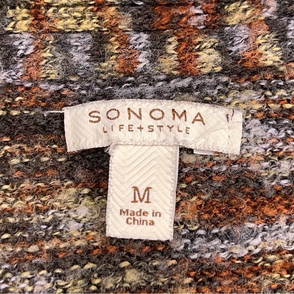 MEDIUM SONOMA BEIGE PRINT KNIT SWEATER LONG SLEEVE OPEN FRONT - Picture 10 of 11